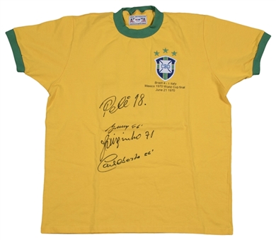 Multi-Signed 1970 Brazil Athena Shirt Signed by 4 - Pele, Carlos Alberto, Jairzinho and Gerson (PSA/DNA)